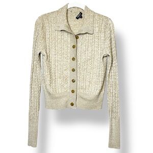 Worth 100% Wool Cable Knit Cardigan Sweater Small lightweight button tan cropped